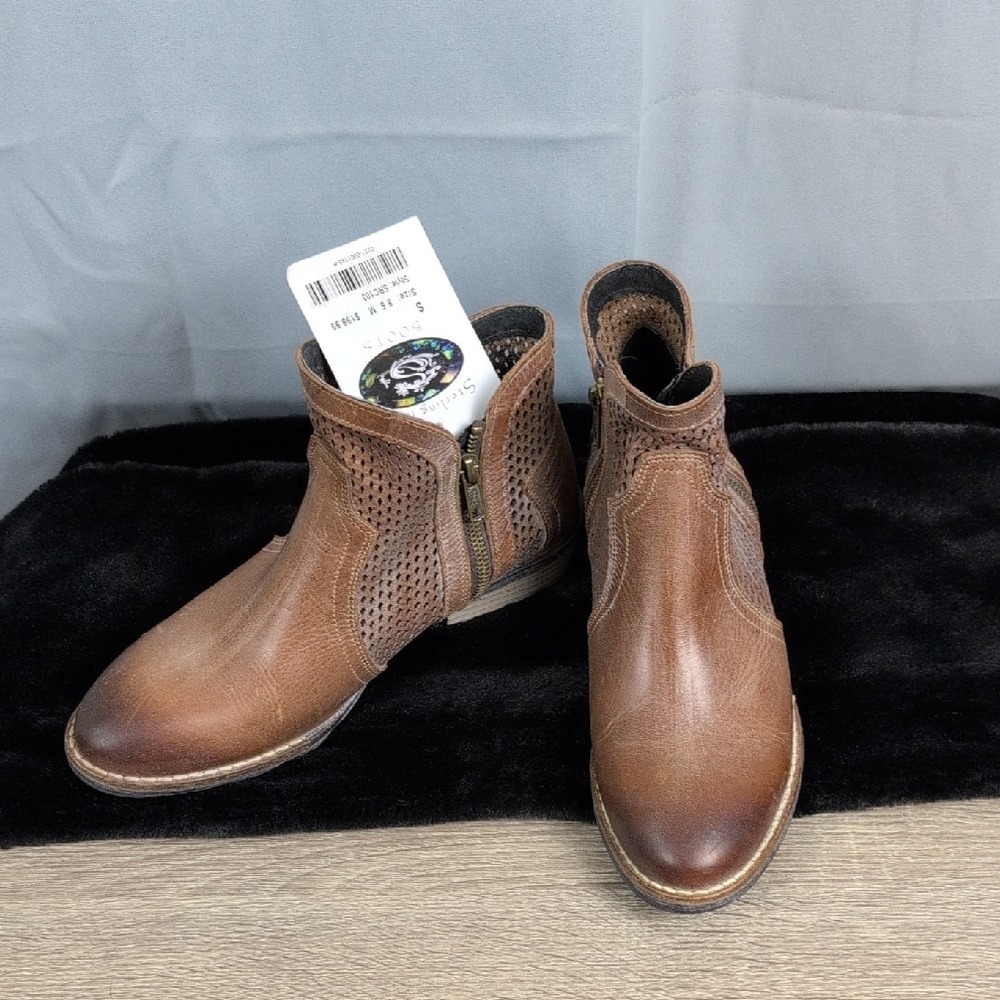 Sterling River Ankle Boots Women 8.5‎ Brown Perforated Leather New